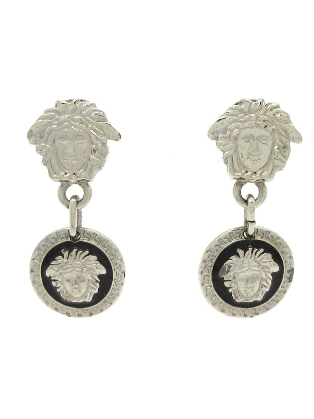 Versace Gianni Earrings Silver Black Ivory Medusa